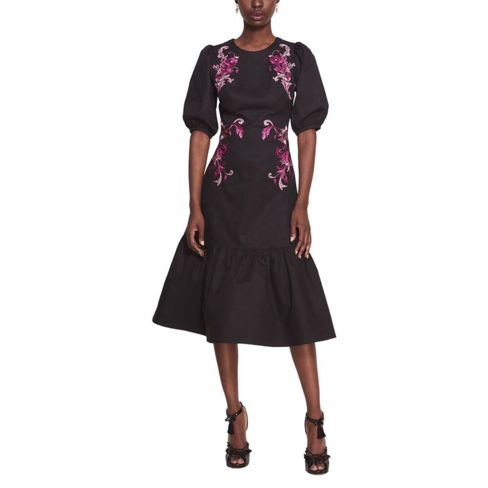 Marchesa Notte Womens Midi Day Dress, Black